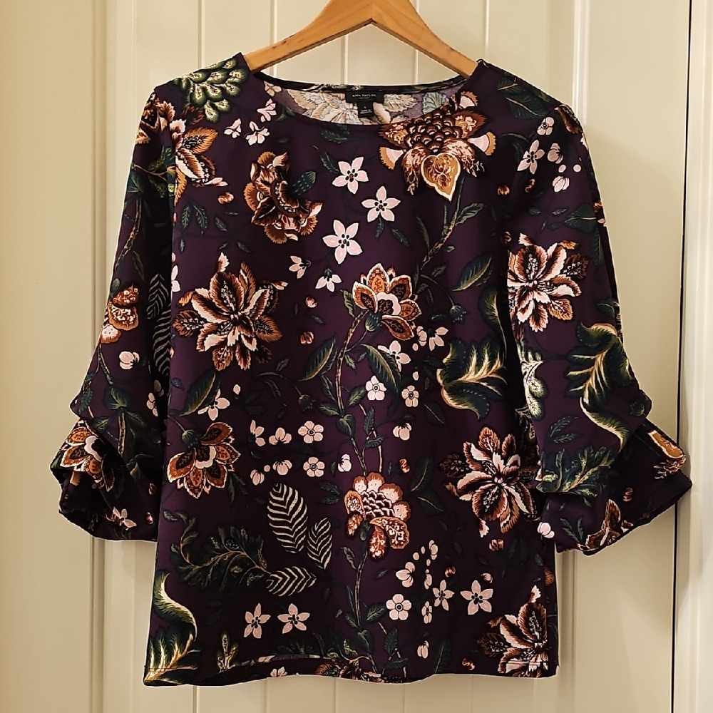 Ann Taylor Purple Floral Blouse